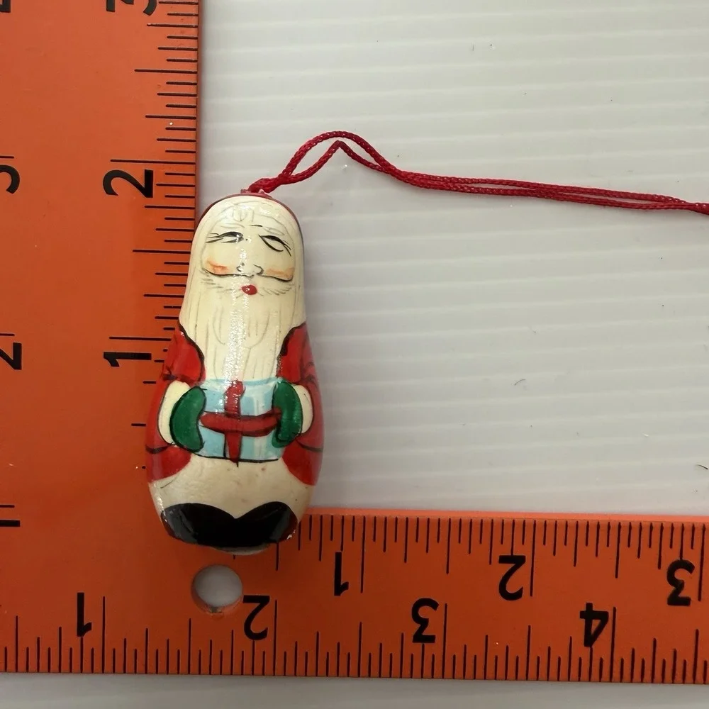 Vintage Hand Carved Santa Ornaments Wooden Lot Of 4 Folk Art